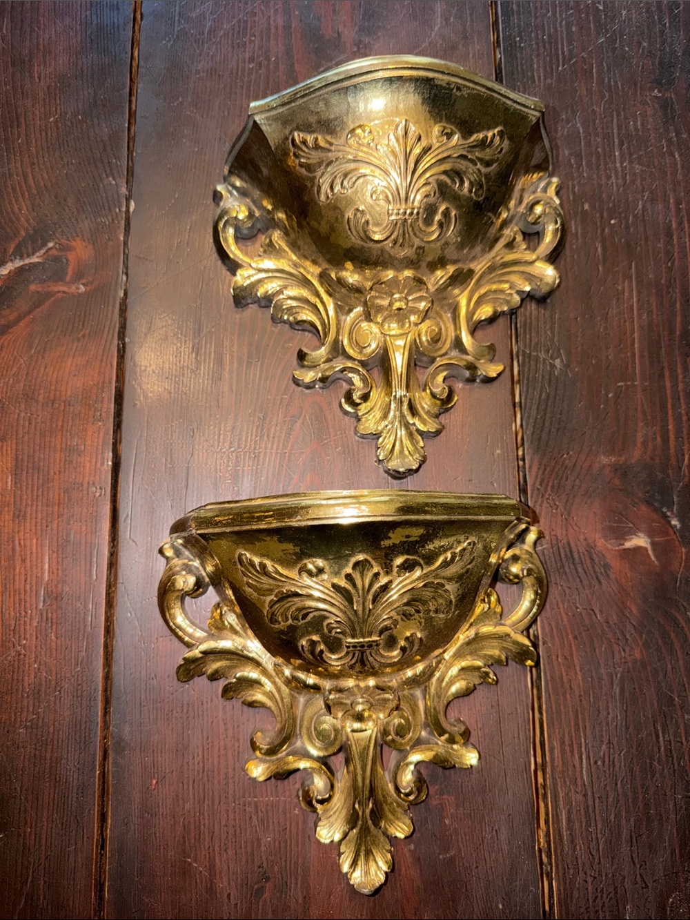 Vintage gold wall planters made in USA cottagecore granny set of 2 pair